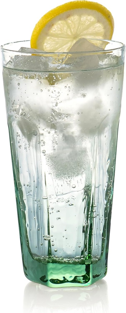 Red Co. Set of 4 Textured 17 Fl Oz Recycled Glass Beverage Drinking Tumblers, Green-Tinted