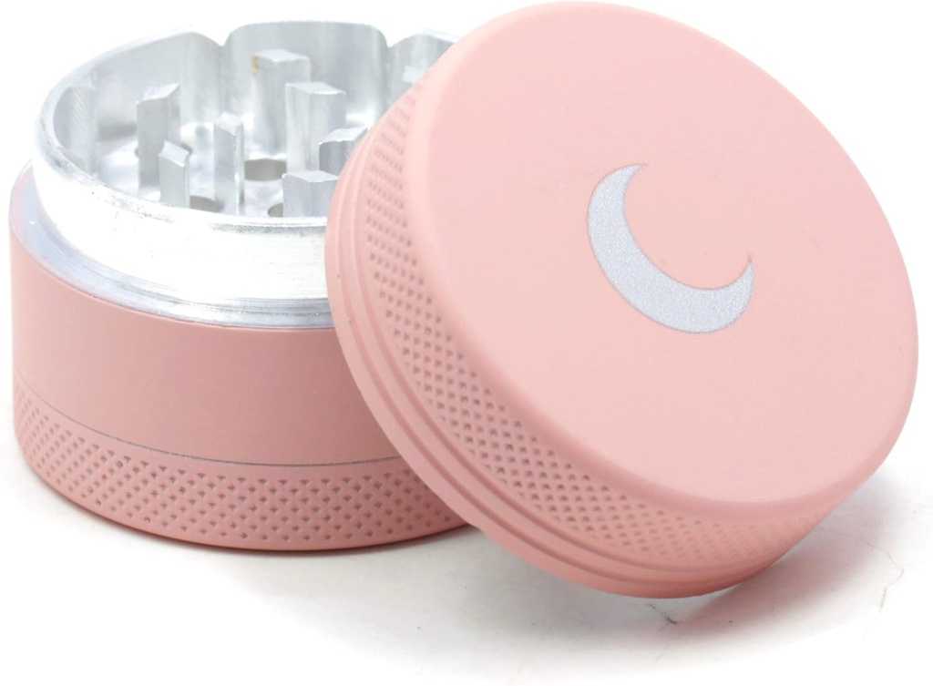 Brando Moon 1.5 inch Pink with White Moon Kitchen Crusher - 3 Piece Small Metal Manual Crusher (Upgraded Version)