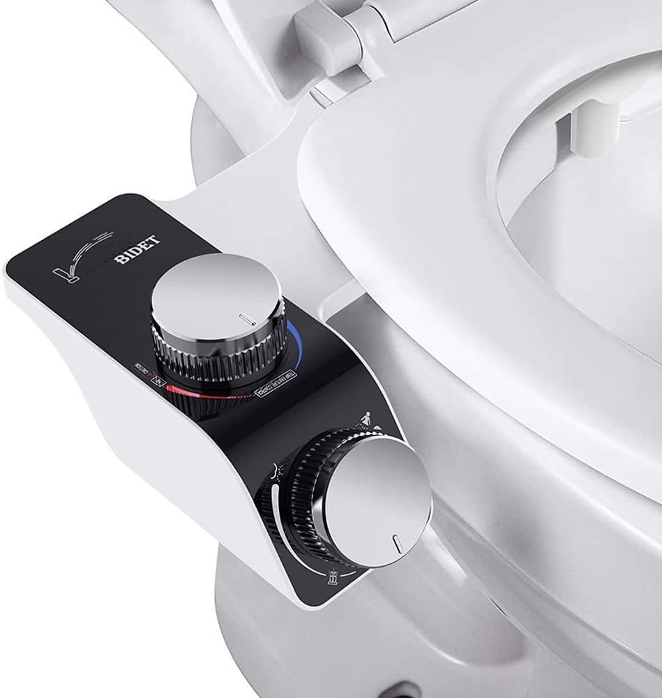 Self-Cleaning Non-Electric Dual Nozzle Bidet Attachment for Toilet Seat with Warm Water Jet Spray for Toilet Bathroom Bidet Toilet Sprayer Adjustable Water Pressure, Rear and Feminine Wash