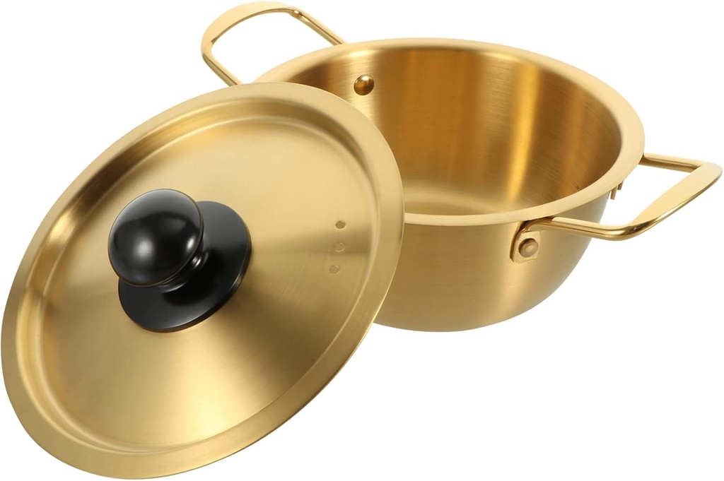 Angoily 1set Kitchen Stainless Steel Double Handle Soup Pot Instant Noodles Pot Lid for Gas Induction and Electric Stoves Versatile Seafood Noodle Cooking Tool