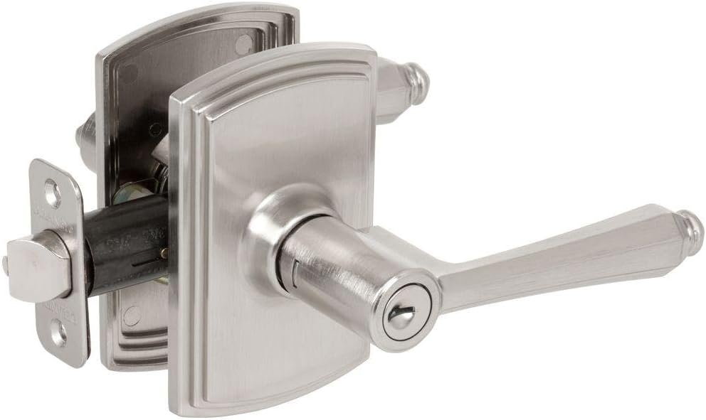 Delaney Hardware Florini Entry Lock, Fits Door 1-3/8 to 1-3/4 in. Thick, Satin Nickel – Reversible Left/Right-Handed Front & Garage Door Lever – Easy to Install Lock