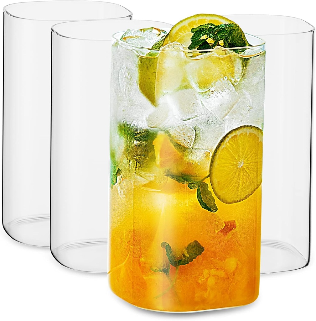 LUXU Drinking Glasses 27 oz,Thin Square Set of 4,Elegant Bar Glassware For Water,Juice,Beer, Drinks,and Cocktails and Mixed Drinks,Lead-Free Glass,Glass Drink Tumblers