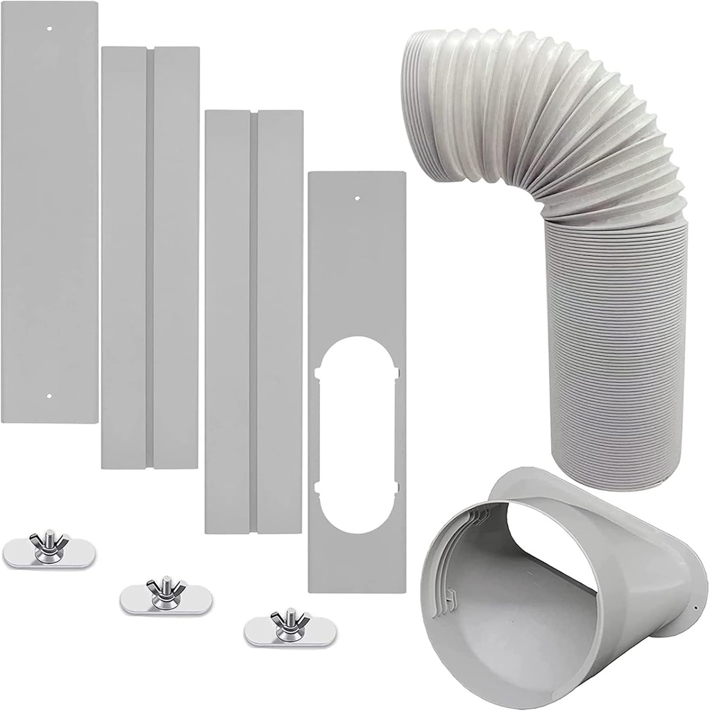 Portable AC Window Vent Kit with 5inch Hose 6pcs Window Seal Kit for Portable Air Conditioner, Adjustable Sliding Window Kit Plate for AC Unit AC Window Seal Suitable for 5”/13 CM