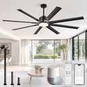 72 Inch Smart Ceiling Fan with Light and Remote via WIFI Alexa, Industrial Ceiling Fan with 8 Black Aluminum Blades, 3000-6000K Dimmable, 6 Speeds, Indoor Outdoor Ceiling Fans for Patio Living Room