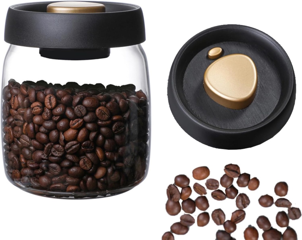 Airtight Coffee Canister,Glass Vacuum Storage Jar 950ml/33.4oz with Airtight Seal ，Coffee Bean Storage Jar Kitchen Storage Container for Coffee, Food Container Transparent Grain Cereals Tank