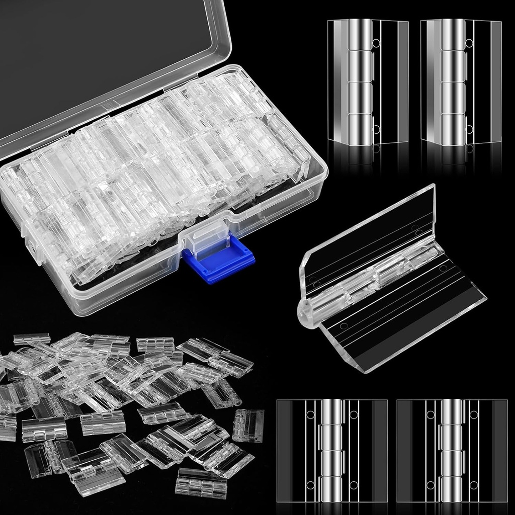 20 Pieces Acrylic Hinges Clear Acrylic Mini Hinge Transparent Plastic Folding Tools with Storage Box for Cabinet Drawer