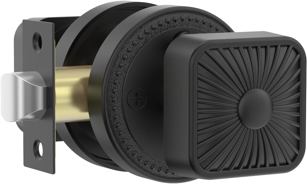 Amerdeco 1 Pack Matte Black Interior Door Knobs, Extra Heavy Duty Solid Zinc Alloy Privacy Door Knobs for Bedroom and Bathroom