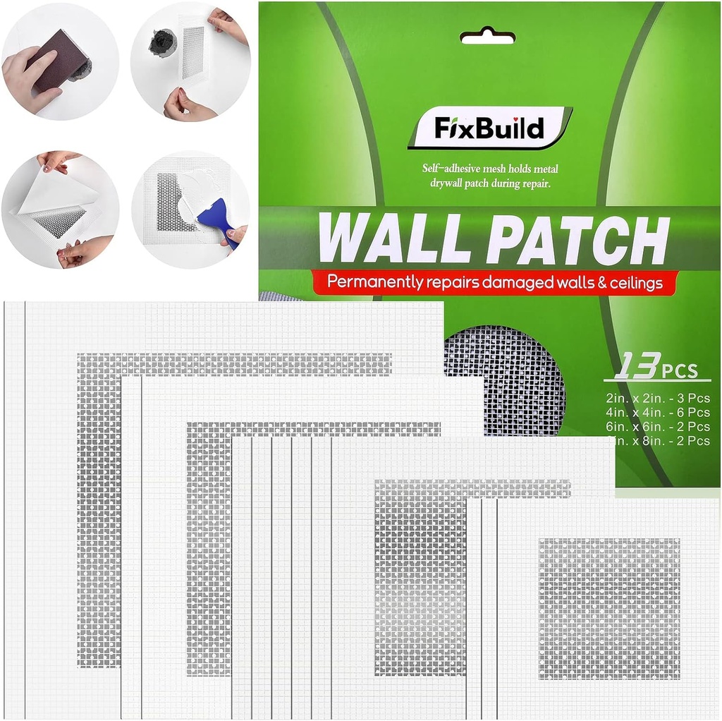 Drywall Repair Kit, 13 Piece Aluminum Wall Repair Patch Kit, 2/4/6/8 inch Aluminum Drywall Patch, Quick Fix Plaster