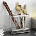 304 Stainless Steel Hanging 2 Compartments Mesh Utensil Drying Rack/Chopsticks/Spoon/Fork/Knife Drainer Basket Flatware Storage Drainer (Square)
