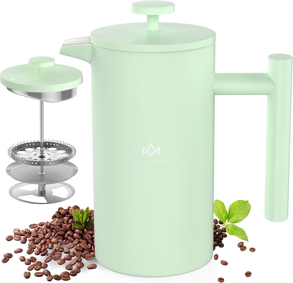 French Press Coffee Maker，12OZ Double Wall Vacuum Insulated 304 Stainless Steel for Home, Camping and Office