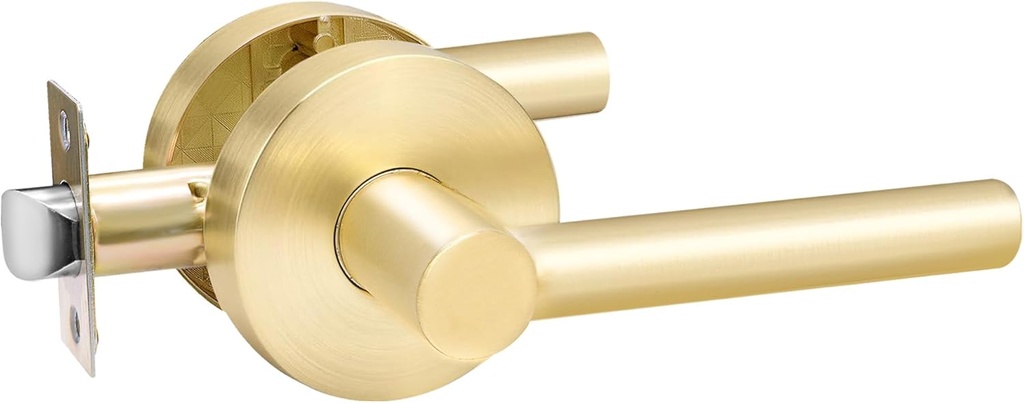 Karlstone 1 Pack Passage Door Levers Hall and Closet Gold Door Handle Heavy Duty Keyless Interior Round Door Handles Left or Right Handing