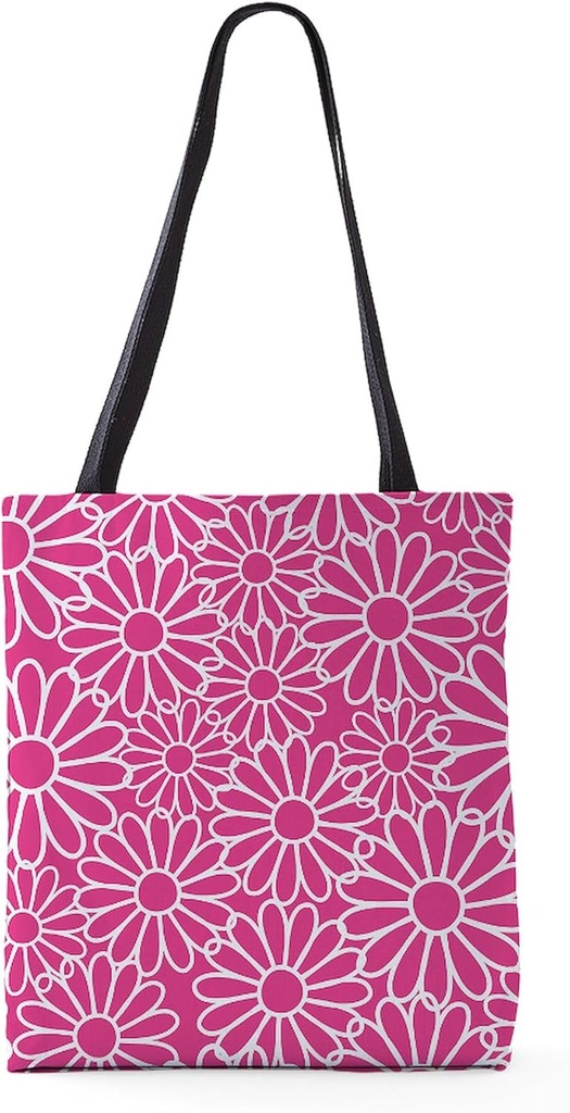 CafePress Hot Pink And White Daisy Flowers 18"x18" Reusable Grocery Shopping Sling Tote Bag