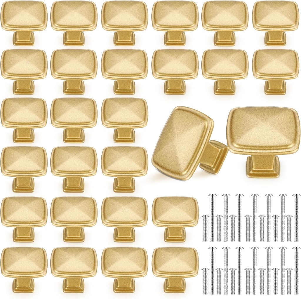 Zonon 50 Pack Gold Cabinet Knobs Square 1-1/4 Inch Single Hole Cabinet Pulls with Screws for Kitchen Cabinets Drawers Bedroom Dresser Cupboard Bathroom Vanity Contemporary Antique Rustic