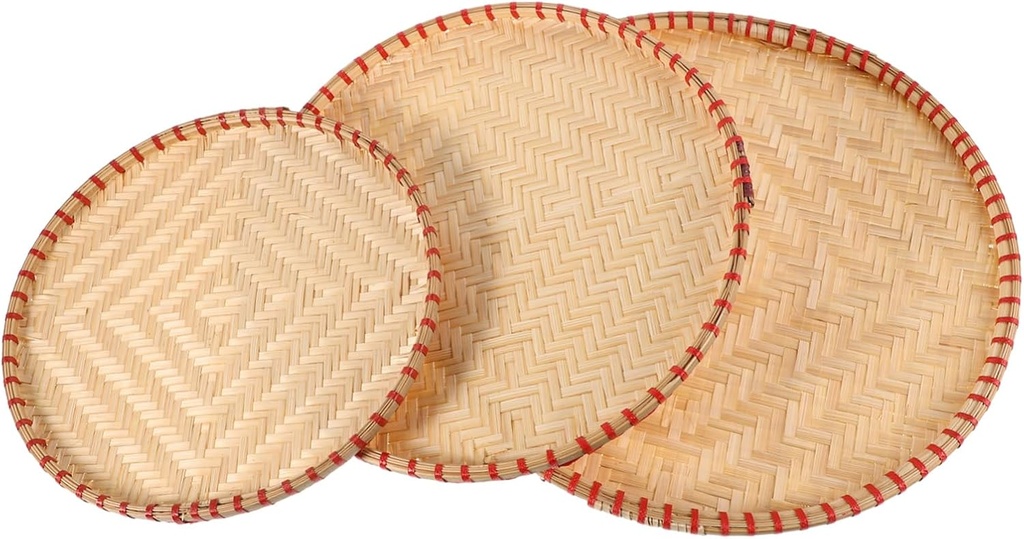 3pcs Hand-woven Border for Food Storage Snack Serving and Decorative Display Versatile Round Woven Baskets for Kitchen and Dining