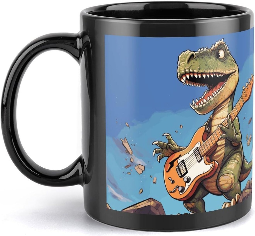 Dinosaur Playing Guitar Travel Mug Ceramic Large Ceramic Coffee Mugs with Handle, Porcelain Mugs- Perfect for Coffee Tea Espresso Other Beverages