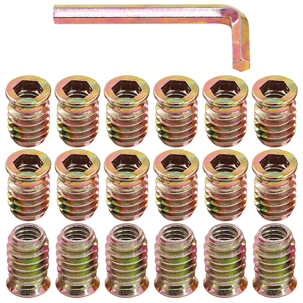 Glarks 50Pcs 5/16"-18 x20mm Threaded Inserts Nuts Zinc Plated Carbon Steel Hex Socket Drive Furniture Flanged Screw-in Nut with M8 Hex Wrench for Wood Furniture (5/16''-18 x 20mm)