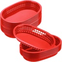 60 Pcs fast food basket for Serving 10.5" x 7" plastic Oval Retro Storage basket plates Bin Food Service Tray for Restaurant Chip Hot Dog Burger Sandwiches Picnic Party(Red)