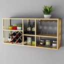 Wall Mounted Wine Rack with Glass Holder,Wine Rack,Iron Display Storage Stand Stemware Hanger,Home Bar Shelves,Wall Shelf for Kitchen,Wine Cellar,Living Room E (Gold 140 * 25 * 60cm)