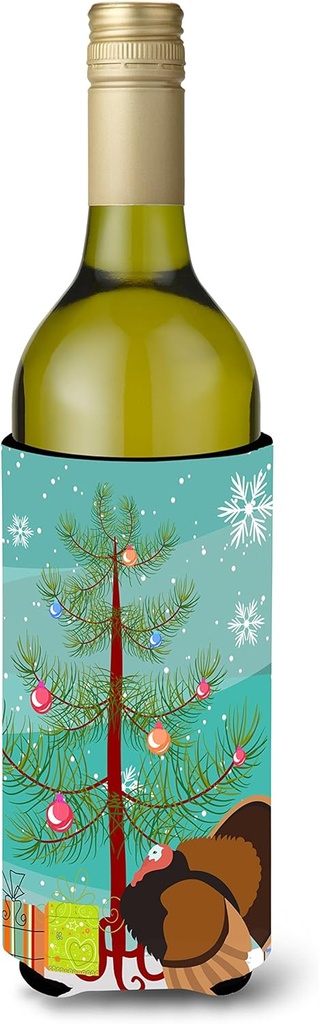 Caroline's Treasures BB9353LITERK Bronze Turkey Christmas Wine Bottle Hugger, Teal Bottle Cooler Sleeve Hugger Machine Washable Collapsible Insulator Beverage Insulated Holder