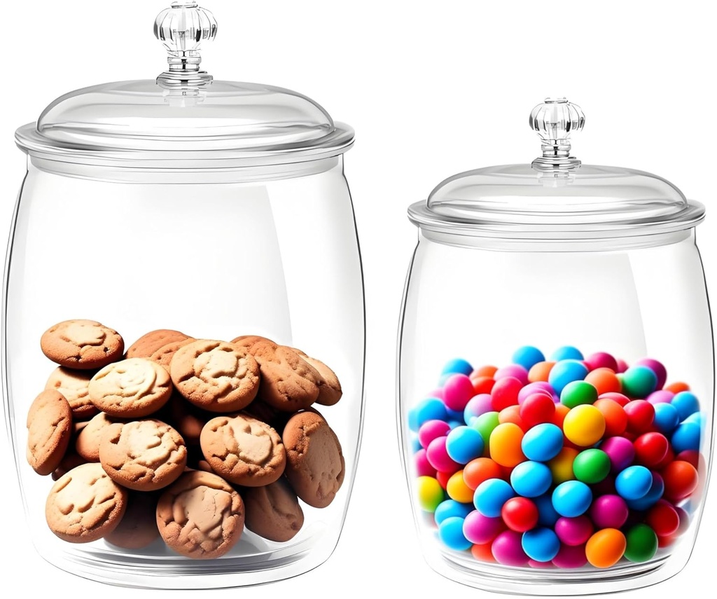 TRAVELER 2pcs Plastic Cookie Jars with Airtight Lids -130oz Clear Large Decorative Canisters for Cookies, Candy, Dog Treats, and Pet Food Storage