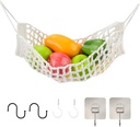 Hanging Fruit Hammock Set, Cotton Fruit Holder with 2 Pcs Self-Adhesive Hooks, 2 Pcs S Hooks and 2 Spiral hook, Hand Woven Wall Mounted Fruit Basket for Kitchen RVs Home