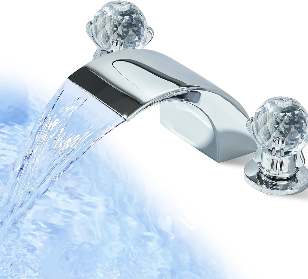 NeierThodore 8-16 Inch Led Waterfall Widespread Bathroom Sink Faucet 2 Handles 3 Holes Lavatory Faucets Basin Mixer Tap Chrome Finish