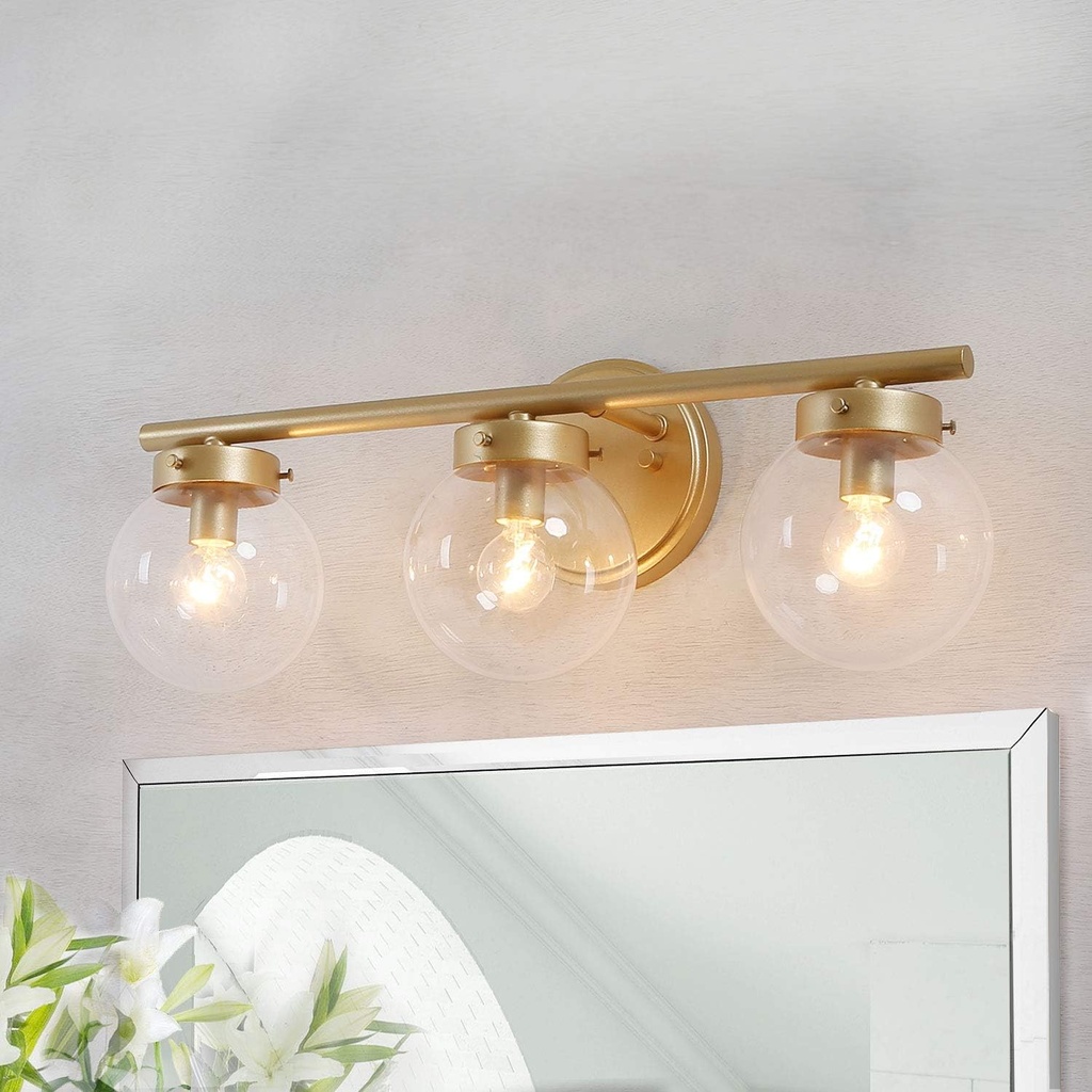 KSANA Bathroom Light Fixtures, Bathroom Vanity Light Fixtures with Clear Globe Glass, 19.5 (L) x 6 (W) x 7.5 (H)