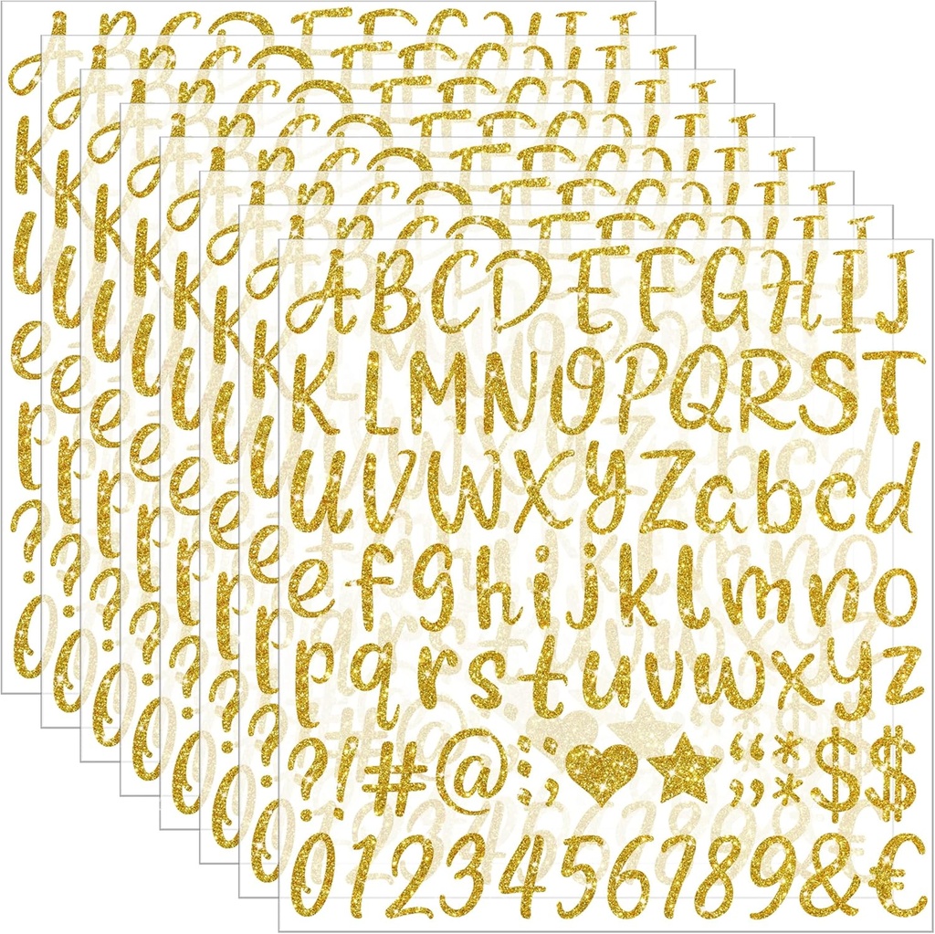 648 PCS Gold Letter Stickers Glitter Alphabet Stickers 1 Inch Self Adhesive Waterproof Vinyl Small ABC Letters for Graduation Cap Water Bottles Cup Mailbox Number Scrapbooking Sign Crafts (8,Gold)