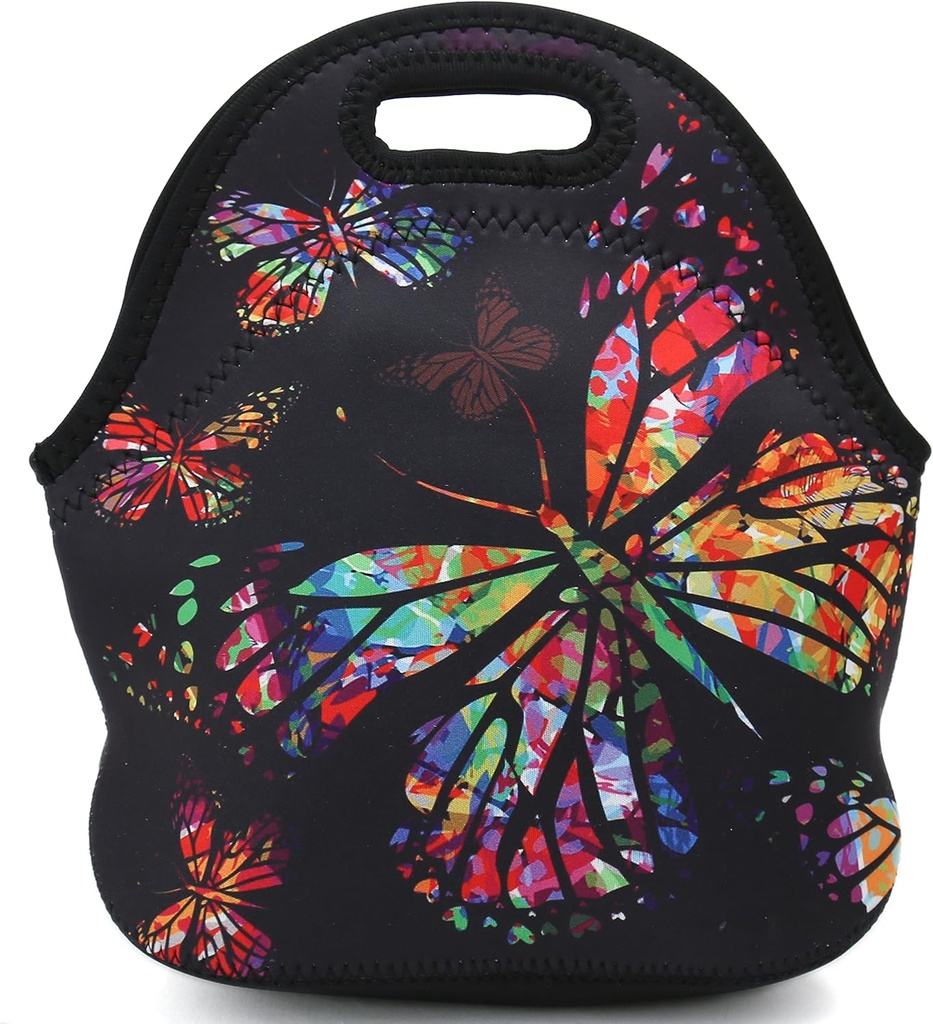 Neoprene Reusable Insulated Lunch Bag School Office Outdoor Thermal Carrying Gourmet Lunchbox Lunch Tote Container Tote Cooler Warm Pouch For Adults,Men,Women,Kids,Girls,Boys (Colorful Butterfly)