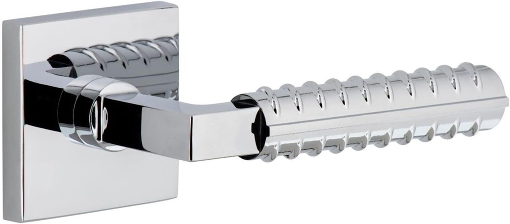 Viaggio QADCON-REB_PSG_234_RH Quadrato Right Handed Solid Brass Passage Door Lever Set with Contempo Rebar Lever and Quadrato Backplate - 2-3/4" Backset - Bright Chrome