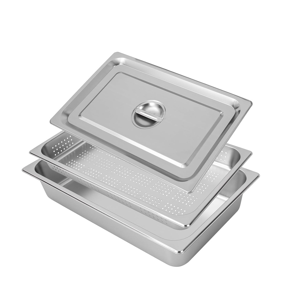 Hotel Pan Stainless Steel Steam Table Pans with Lid 3-Pack Perforated Steam Pan 2.6'' & 4'' Deep Steam Table Pan Restaurant Supplies for Kitchen