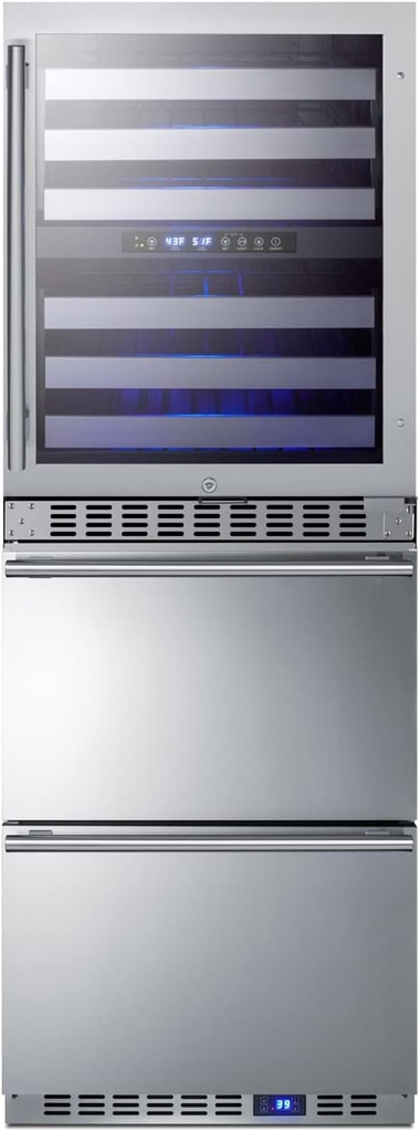 Summit 24” Combination Wine Cellar & 2-Drawer Refrigerator, Dual Zone Wine Cellar, 46 Bottle Capacity, Stainless steel- SWCDAR24