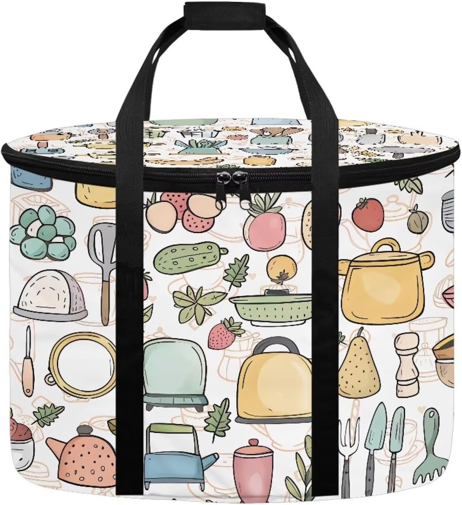 Tableware Slow Cooker Travel Bag for 6-8 Quart,Print Slow Cooker Portable Tote Bag for Picnic,Easy to Transport and Easy to Carry Round Insulated Casserole Carrier