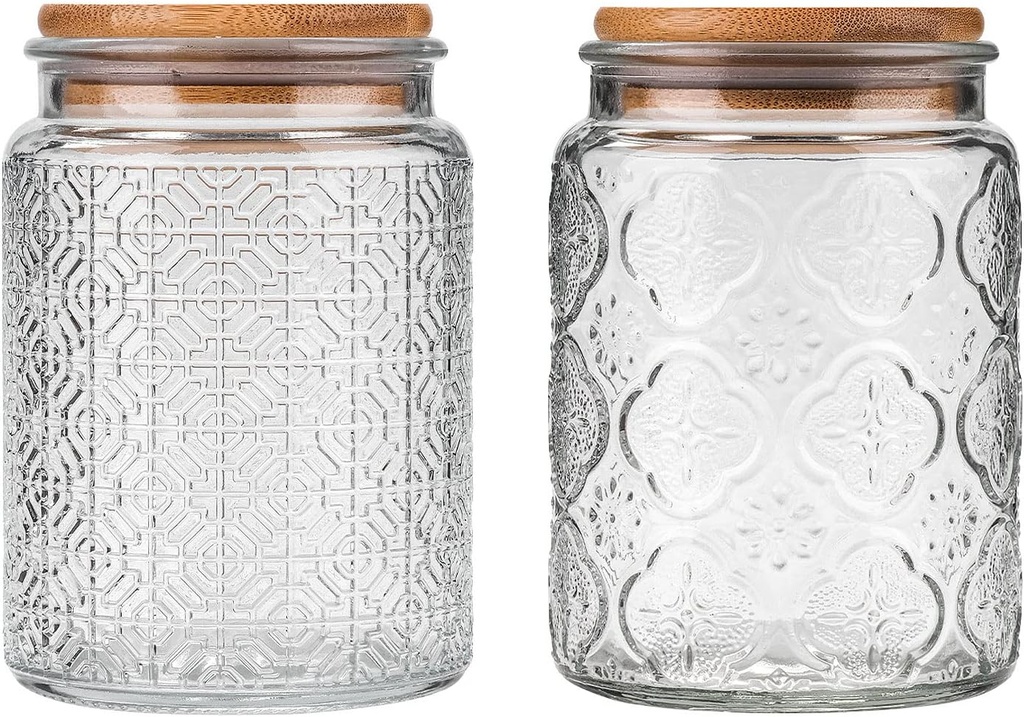 WHJY Glass Storage Container with Lid, Airtight Glass Jars, Farmhouse Tea Canister, Dog Treat Jar for Pet, Glass Candy Cookies Coffee Canister Jar Bath Salt Container - 24 oz, Plum Blossom