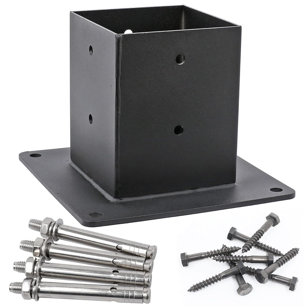 4 Pack 4x4(Actual Size: 3.5x3.5) Post Base Stainless Steel Flange Anchor Base for Wood Beams, Fence Post Anchor, Deck Railing, Pergola Hardware pergola Brackets (Black Finish)