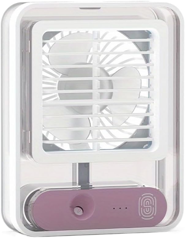 1pc Portable Air Conditioner, Household Mini Air Cooler With LED Light, Portable Air Adjustment For Office, 3 Speed Air Cooling Fan Humidifier, Summer Cooling Table Fan Wth USB Cable Rechargeable