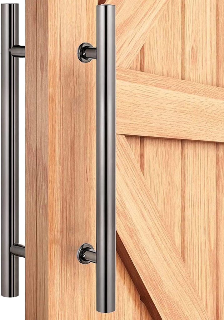Sliding Barn Door Handle Set, Stainless Steel Pipe Door Push Pull Bar Handle with Hardware, Handle for Interior Exterior Glass Wooden Door (Black 60cm/23.6in)