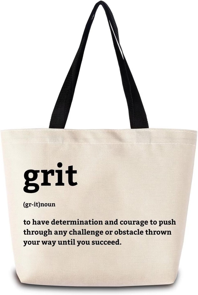 Inspiring Definition Grit Tote Bag Reusable Grocery Bags Aesthetic Shopping Shoulder Handbag with Interior Zipper Pocket Stylish Present for Women