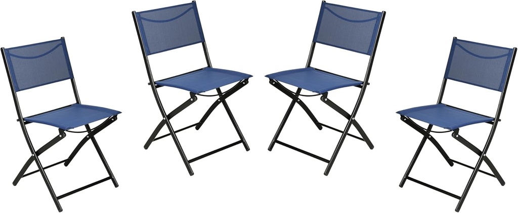 Flash Furniture Brazos Commercial Indoor-Outdoor Folding Chairs, Flex Comfort Backs/Seats, Metal Frames, Portable Lightweight Foldable Design, Set of 4, Navy/Black