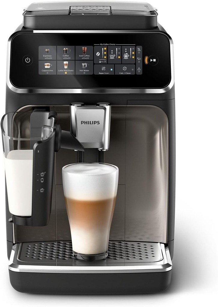 PHILIPS 3300 Series Fully Automatic Espresso Machine with LatteGo | 6 Beverages | Black Chrome | EP3347/90