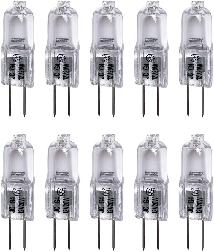 Vstar G4 12V 20W Bulb JC Type Bi-Pin Light,Clear, G4 Bi-pin Base Lamp(20W 10Pack)