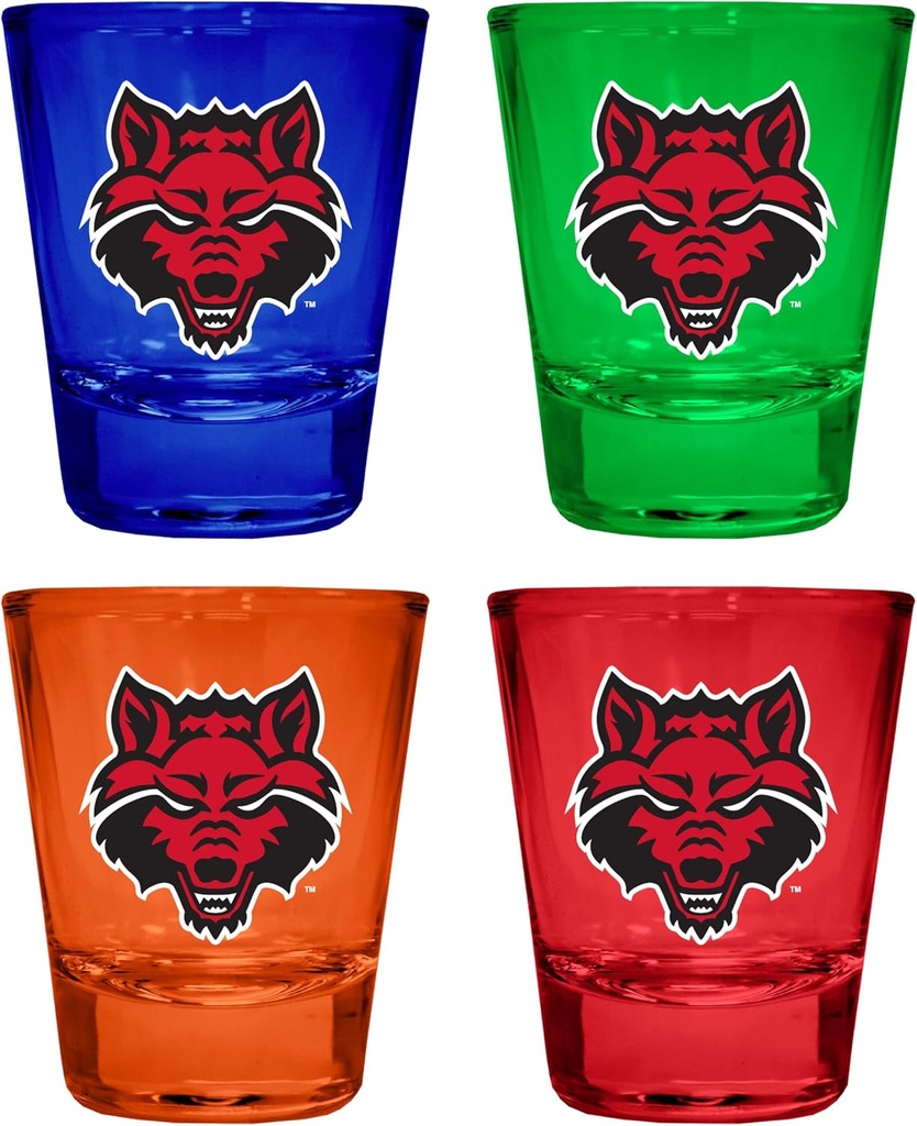 R and R Imports Arkansas State Full Color 2 oz Shot Glass 4 Pack Multicolor Officially Licensed Collegiate Product
