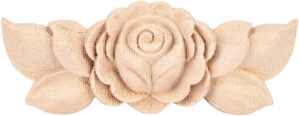 Mumusuki Wood Carved Appliques Onlay, 4Pcs Unpainted Rose Flower Carved Corner Onlay for Cupboard Cabinet Wall Dresser Decor