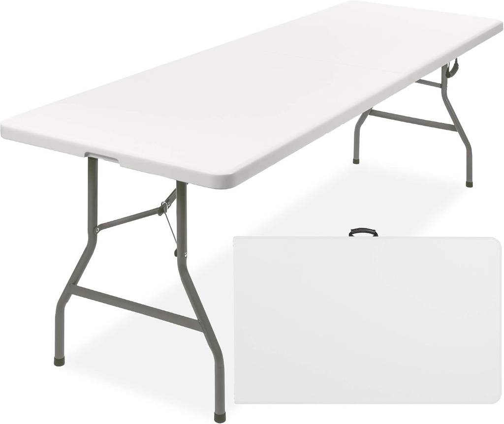 Best Choice Products 8ft Plastic Folding Table, Indoor Outdoor Heavy Duty Portable w/Handle, Lock for Picnic, Party, Pong, Camping - White