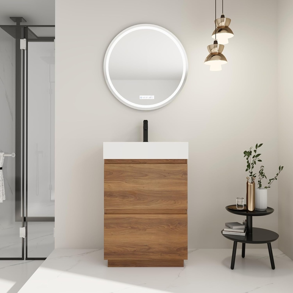 24" Bathroom Vanity,24 Inch Bathroom Cabinet with Sink, Modern Undermount Sink Cabinet with Double Drawers, Freestanding Design, Engineering Wood Construction,Brown