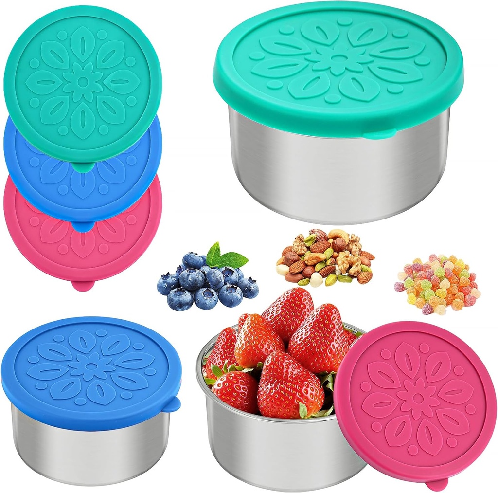 Cmonie 3Pack Stainless Steel Containers with Lids,10/20/33 oz Easy Open Leak Proof Metal Snack Containers,Food Storage Bento Box for Snacks, Fruits (3Pcs-33 oz)