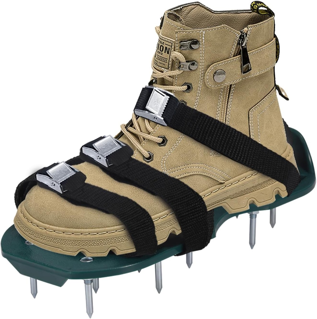 Aeration Shoes for Lawn Aerator Shoes with Metal Buckl, Shoe Spikes for Grass, Heavy Duty Aerating Shoes for Lawn Patio Garden - One Size Fits All