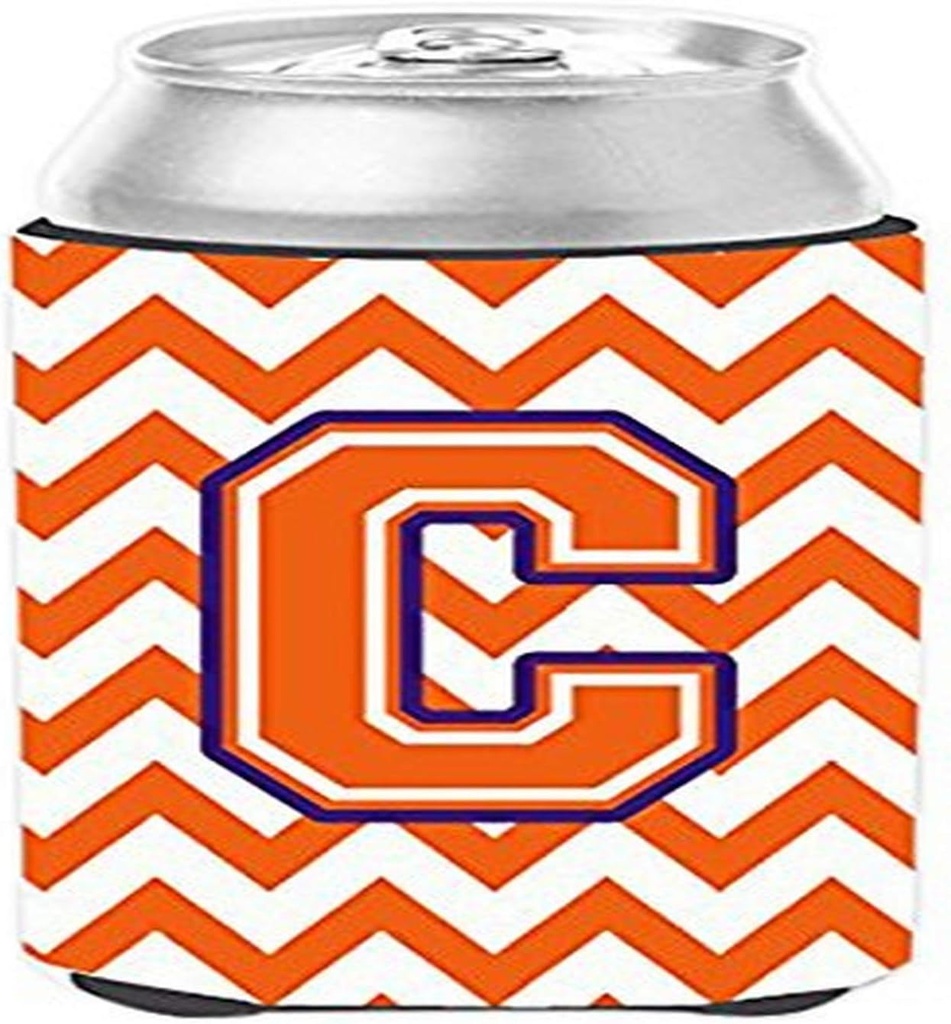 Caroline's Treasures CJ1062-CCC Letter C Chevron Orange and Regalia Can or Bottle Hugger Cooler Washable Drink Sleeve Collapsible Beverage Insulated Holder, Can Hugger, Multicolor