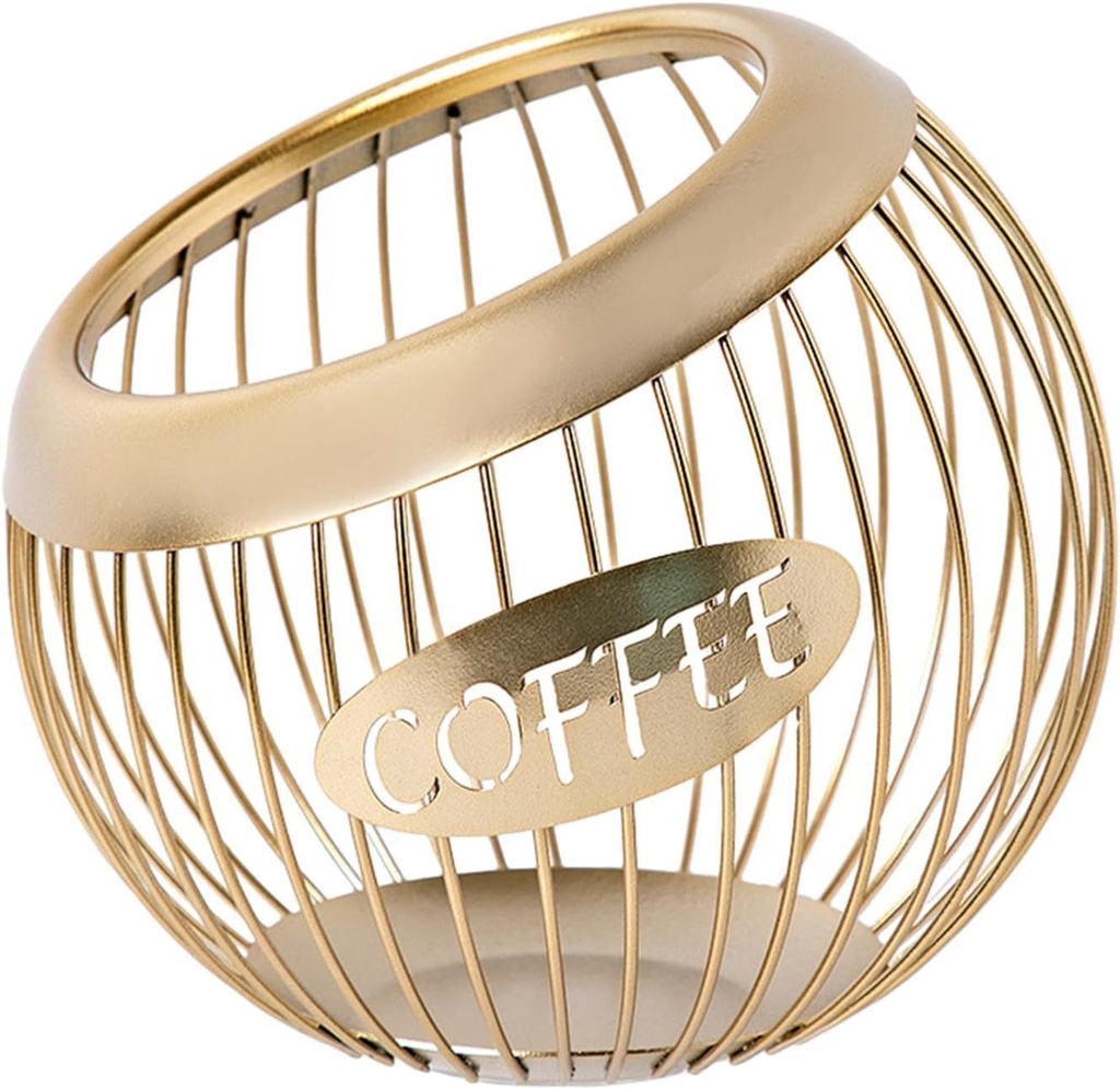 Coffee Pod Holder Fruit Bowl Durable Multifunctional Wrought Iron Storage Basket Snack Candy Container for Office Livingroom, gold