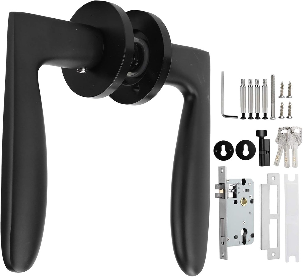 Entry Door Handle Lock Locking Lever Handle Set Reversible for Right Left Sided Doors, Entrance Lever Door Handle for Office Front Door, Lock and Key(K Style)